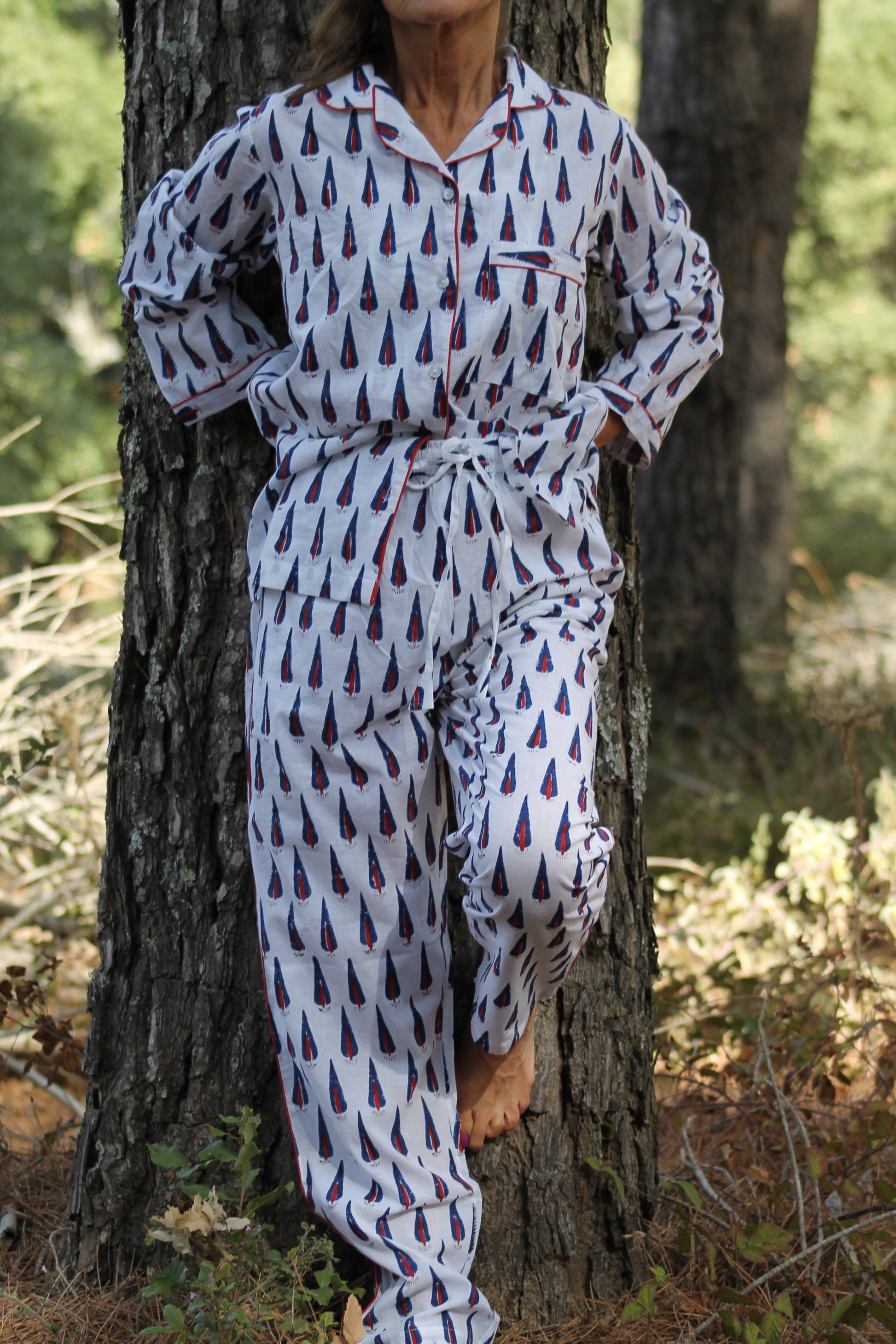 white red navy pyjamas set hand block printed 100% cotton