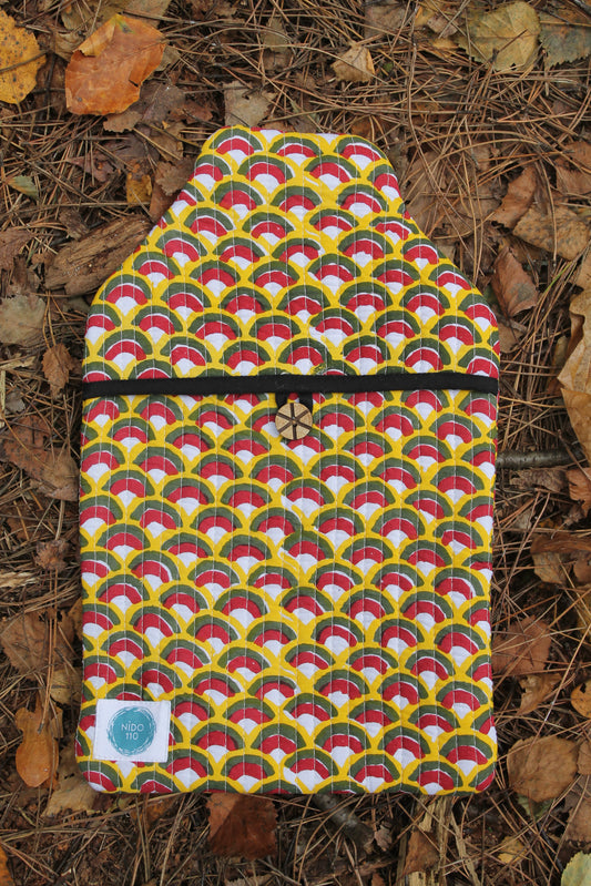 Hot water bottle and cover rainbow yellow, green and red, to match your sleepwear