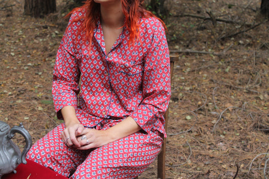 Red, pink and blue traditional pattern pyjamas