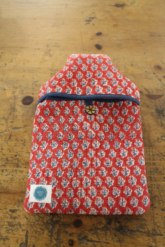 Red/Pink Christmas coordinated quilted hot water bottle and cover to suit your sleepwear
